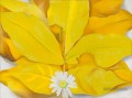 Feuilles de Hickory jaune avec décoration florale Daisy Georgia Okeeffe